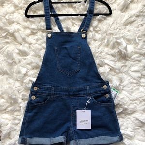 Cuffed Denim Overall Shorts
